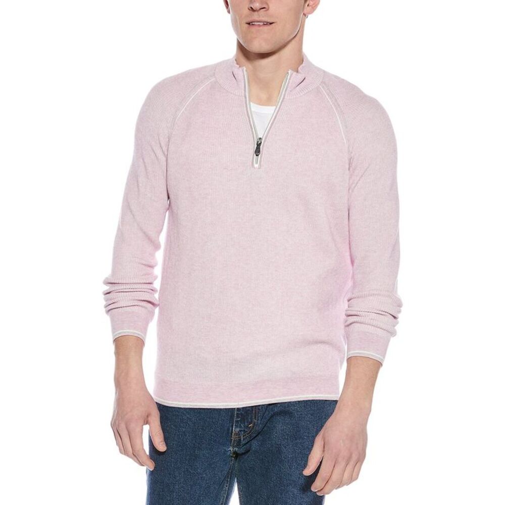 Raffi Mens  English Rib 1/4-Zip Mock Neck Sweater, Purple